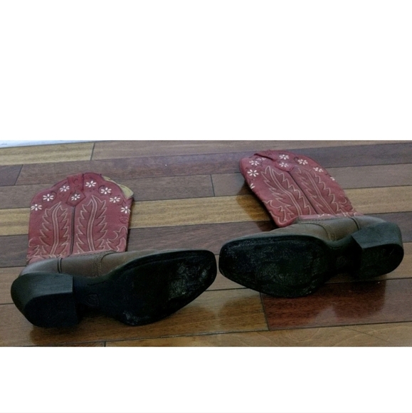 Ariat Women's Cowboy Western Boots Red Leather Floral Embroidered Square Toe 6B - Picture 6 of 15